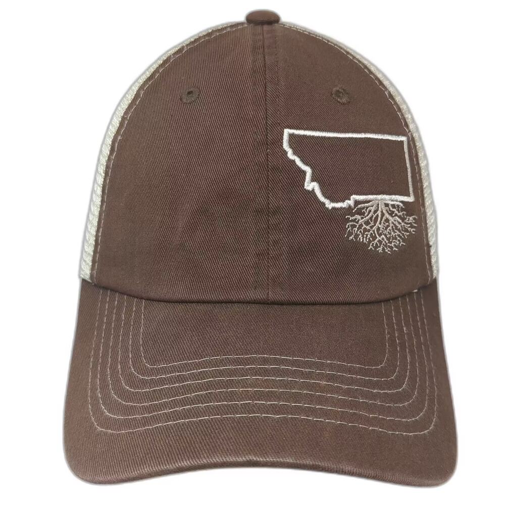 WYR Clothing Montana Roots Baseball Cap Brown Beige OS Slideback Adjustable Hat